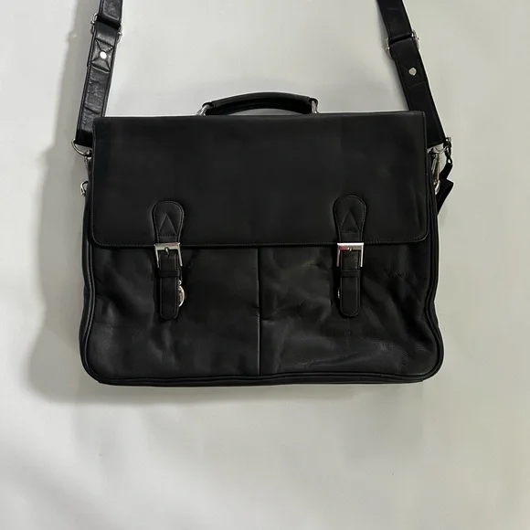PELLE STUDIO -GENUINE BLACK LEATHER MESSENGER BAG